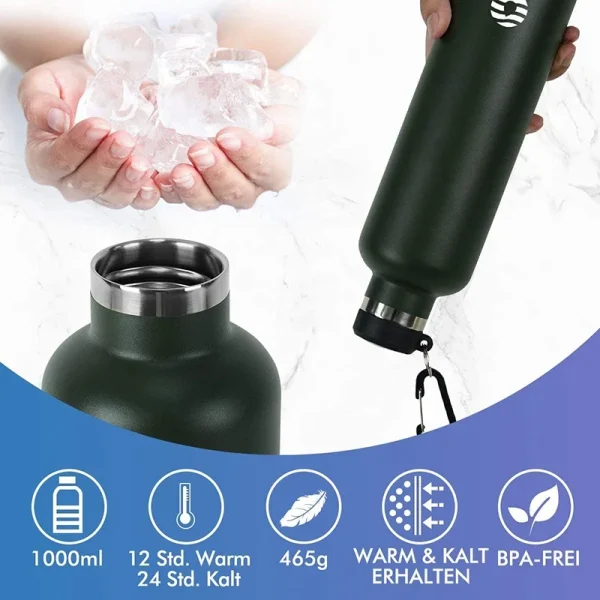FEIJIAN Stainless Steel Thermos Bottle 1000ml Sports Flask Vacuum Insulated Water Bottle Leak Proof BPA Free 3