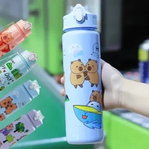 1/2/4PCS 750ml Capybara Straw Mug Cute Kids Water Bottle with Adjustable Strap Portable Cartoon Design School Student Drinkware 1