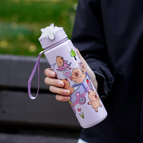 1/2/4PCS 750ml Capybara Straw Mug Cute Kids Water Bottle with Adjustable Strap Portable Cartoon Design School Student Drinkware 4