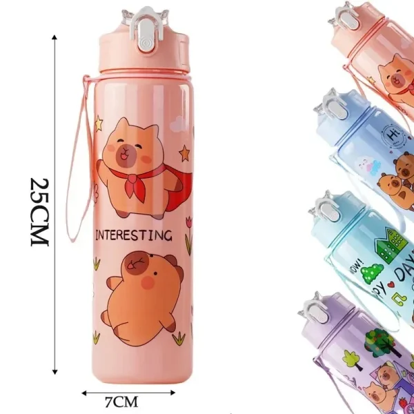 1/2/4PCS 750ml Capybara Straw Mug Cute Kids Water Bottle with Adjustable Strap Portable Cartoon Design School Student Drinkware 6