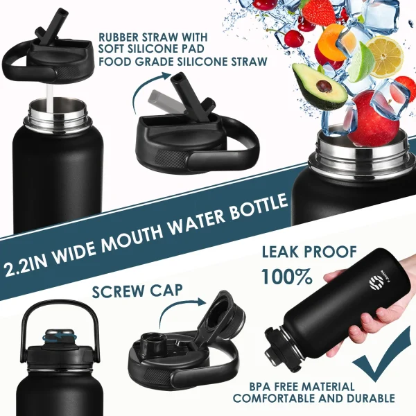 FEIJIAN Thermos Bottle with Straw Sport Stainless Steel Vacuum Flask Insulated Water Bottle with Handle Lid 1200ml 4