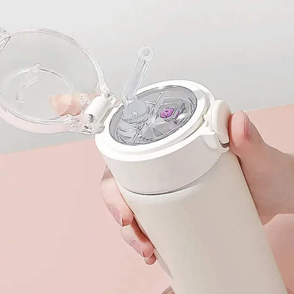 380ML Stainless Steel Vacuum Flask With Straw Girls Cute Thermos Bottle Portable Travel Coffee Mug Thermal Water Bottle Gifts 3