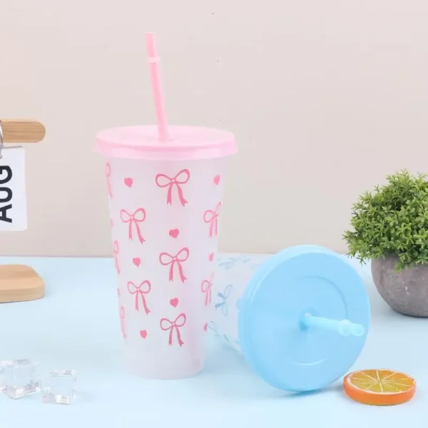 1PC 700ml With Lids Sippy Summer Sippy Cup Pink Bow Large Capacity Water Bottle Juice Milk Cup Cold Mug 3
