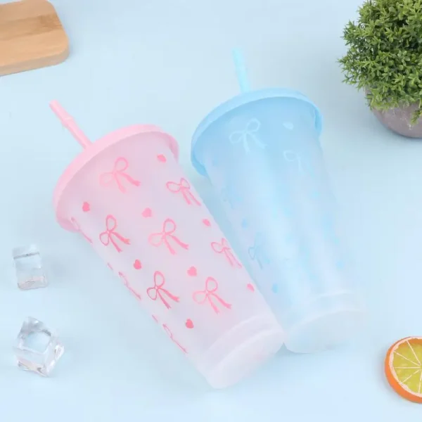 1PC 700ml With Lids Sippy Summer Sippy Cup Pink Bow Large Capacity Water Bottle Juice Milk Cup Cold Mug 4
