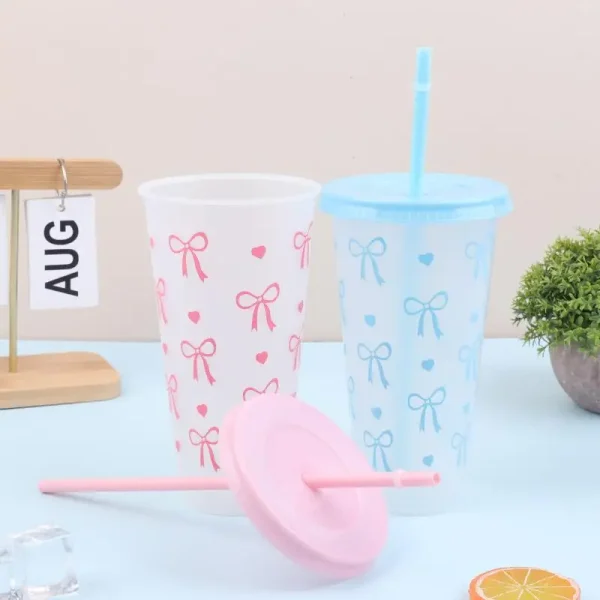 1PC 700ml With Lids Sippy Summer Sippy Cup Pink Bow Large Capacity Water Bottle Juice Milk Cup Cold Mug 5