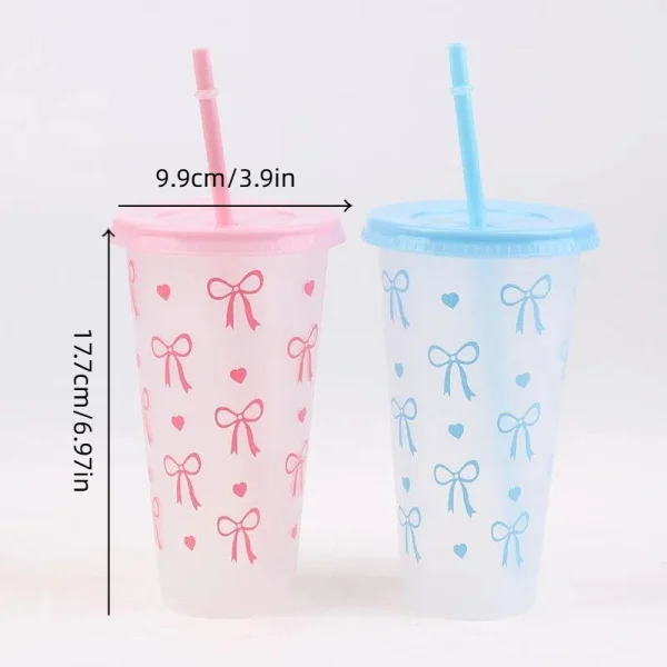 1PC 700ml With Lids Sippy Summer Sippy Cup Pink Bow Large Capacity Water Bottle Juice Milk Cup Cold Mug 6