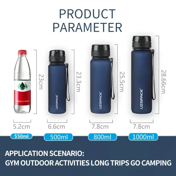 High Quality Water Bottle 500ML 1000ML BPA Free Leak Proof Portable for Adult Children Sports Gym Eco Friendly Drink Bottles 6