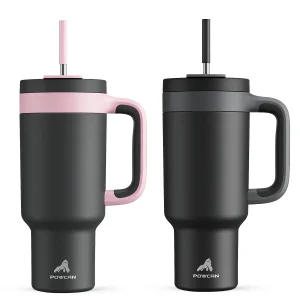 Powcan 40oz Tumbler Handle Straw Multicolor Travel Portable Water Bottle Stainless Steel Leak-Proof Car Mug Outdoor Coffee Cup 1