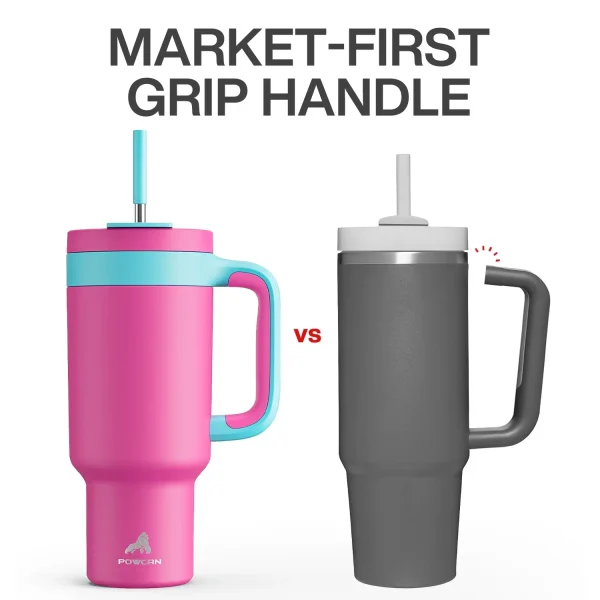 Powcan 40oz Tumbler Handle Straw Multicolor Travel Portable Water Bottle Stainless Steel Leak-Proof Car Mug Outdoor Coffee Cup 4