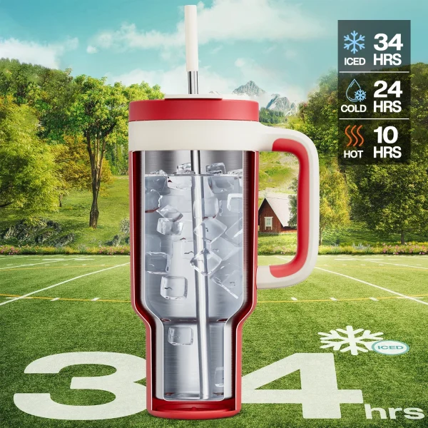 Powcan 40oz Tumbler Handle Straw Multicolor Travel Portable Water Bottle Stainless Steel Leak-Proof Car Mug Outdoor Coffee Cup 5