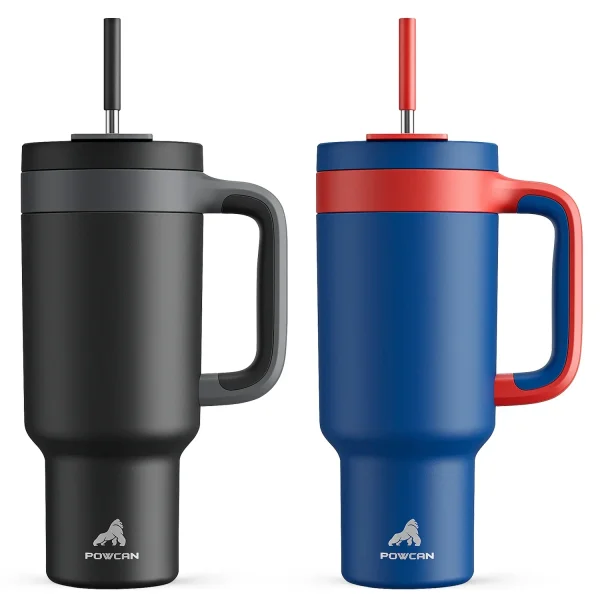 Powcan 40oz Tumbler Handle Straw Multicolor Travel Portable Water Bottle Stainless Steel Leak-Proof Car Mug Outdoor Coffee Cup 6