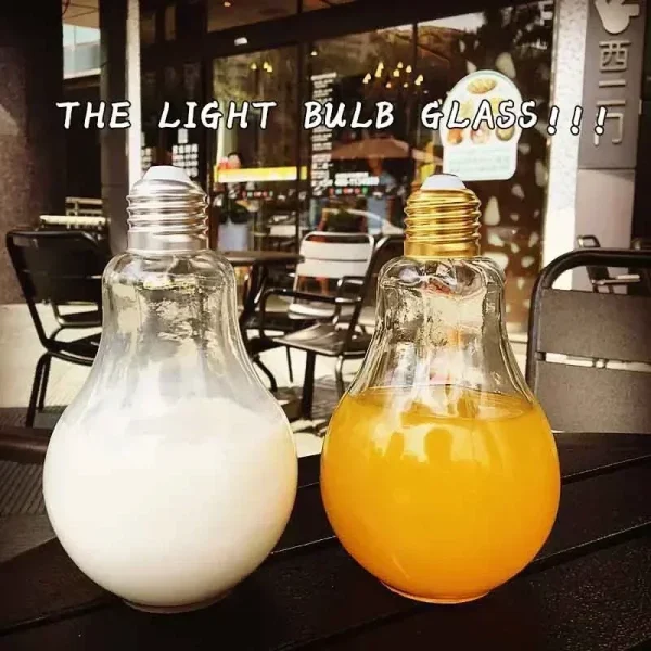 Creative Summer Bulb Water Bottle Cute Brief Fashion Cute Milk Juice Light Bulb Leak-proof Cute WaterBottle Portable Bottles 3