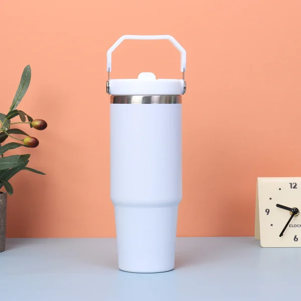 1pc Tumbler with Handle and Straw Lid, Leakproof Tumbler Vacuum Insulated Water Bottle for Home, Office or Car, Reusable Cup 4
