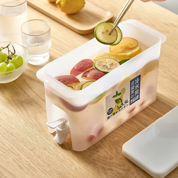 3.5L Water Kettle With Faucet Beverage Dispenser Cold Juice Lemonade Drinks Bucket Liquid Storage Tank Outdoor Fridge Organizers 3