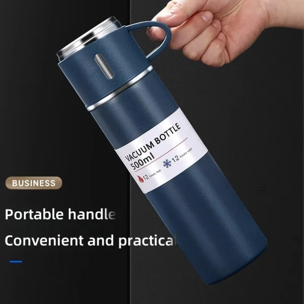 304 Stainless 500ml Steel Vacuum Insulated Water Bottle Business Style Travel Thermal Mug Portable Coffee Bottle Office Gift Set 2