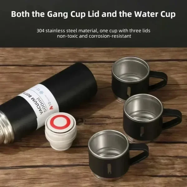 304 Stainless 500ml Steel Vacuum Insulated Water Bottle Business Style Travel Thermal Mug Portable Coffee Bottle Office Gift Set 4
