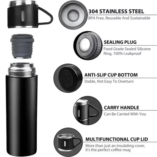 304 Stainless 500ml Steel Vacuum Insulated Water Bottle Business Style Travel Thermal Mug Portable Coffee Bottle Office Gift Set 5