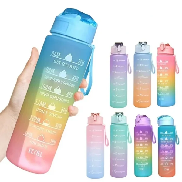 750ML Large Capacity Water Bottle Portable Plastic Clear Drink Bottle with Time Marker Motivational Sports Water Cup 1