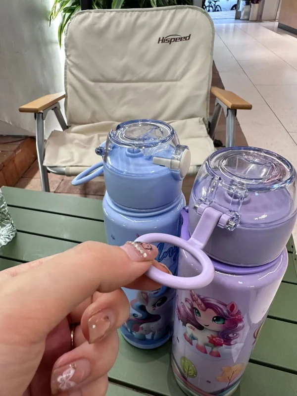 700ml Cute & Durable Cartoon Space Cup with Hand-held Ring BPA-Free High Temperature Resistant Portable Outdoor Water Bottle 2
