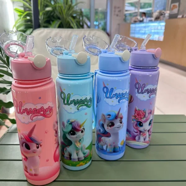 700ml Cute & Durable Cartoon Space Cup with Hand-held Ring BPA-Free High Temperature Resistant Portable Outdoor Water Bottle 3