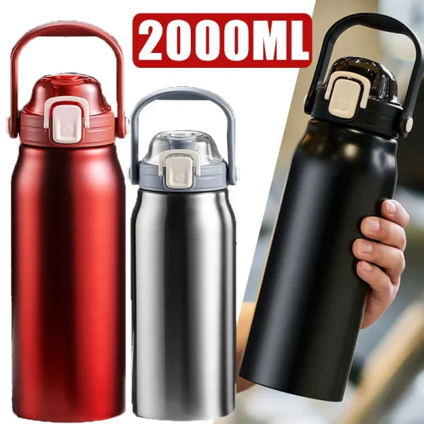 2L Tumbler Thermo Bottle Large Capacity With Straw Stainless Steel Thermal Water Bottle Cold and Hot Thermo Cup Vacuum Flask Gym 1