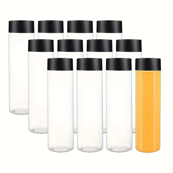 12pcs Portable Plastic Fruit Juice Bottle , Clear Bulk  Container For Indoor/Outdoor, Camping Drink  For Fridge Bar Supplies 1
