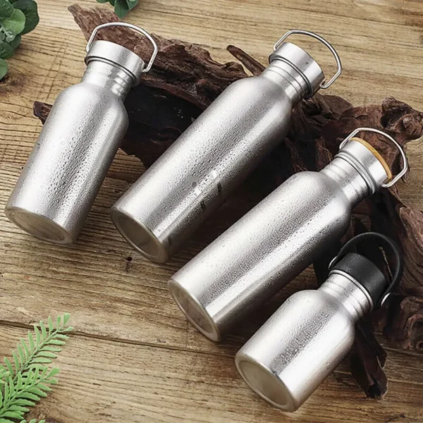 Stainless Steel Bicycle Water Bottle Sports Fitness Single Walled Leak-Proof Bamboo Lid Vacuum Insulated Metal Flask Portable 1