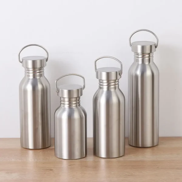 Stainless Steel Bicycle Water Bottle Sports Fitness Single Walled Leak-Proof Bamboo Lid Vacuum Insulated Metal Flask Portable 3