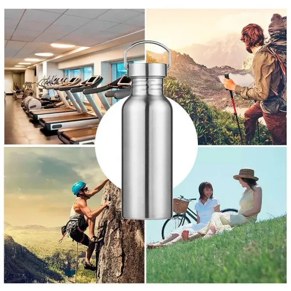 Stainless Steel Bicycle Water Bottle Sports Fitness Single Walled Leak-Proof Bamboo Lid Vacuum Insulated Metal Flask Portable 4