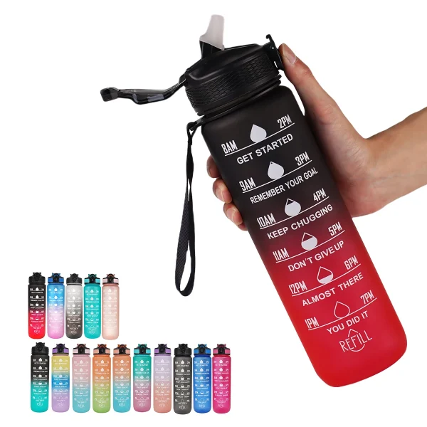 1L Water bottle 12 colors Leak Proof with Time Mark Drink and Straw Motivational Drinking Sports Water Bottle for Outdoor Hiking 2