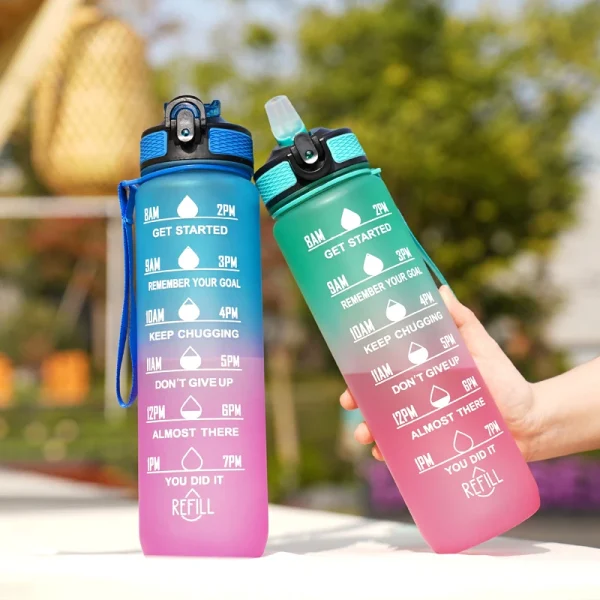 1L Water bottle 12 colors Leak Proof with Time Mark Drink and Straw Motivational Drinking Sports Water Bottle for Outdoor Hiking 3