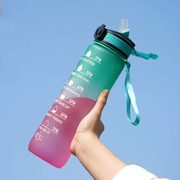 1L Water bottle 12 colors Leak Proof with Time Mark Drink and Straw Motivational Drinking Sports Water Bottle for Outdoor Hiking 5