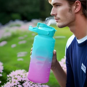 2L Sports Water Bottle with Straw Large Capacity Plastic Cup for Running and Fitness Leakproof 1