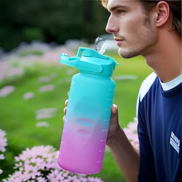 2L Sports Water Bottle with Straw Large Capacity Plastic Cup for Running and Fitness Leakproof 1