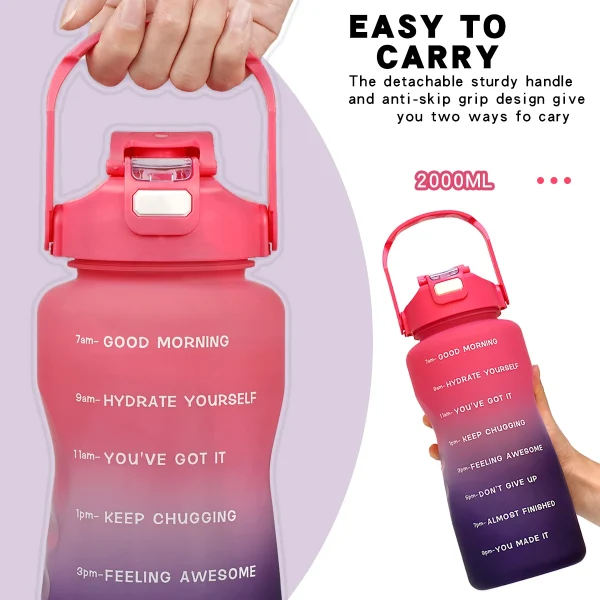 2L Sports Water Bottle with Straw Large Capacity Plastic Cup for Running and Fitness Leakproof 5