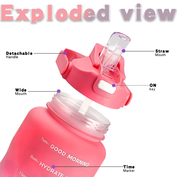2L Sports Water Bottle with Straw Large Capacity Plastic Cup for Running and Fitness Leakproof 6