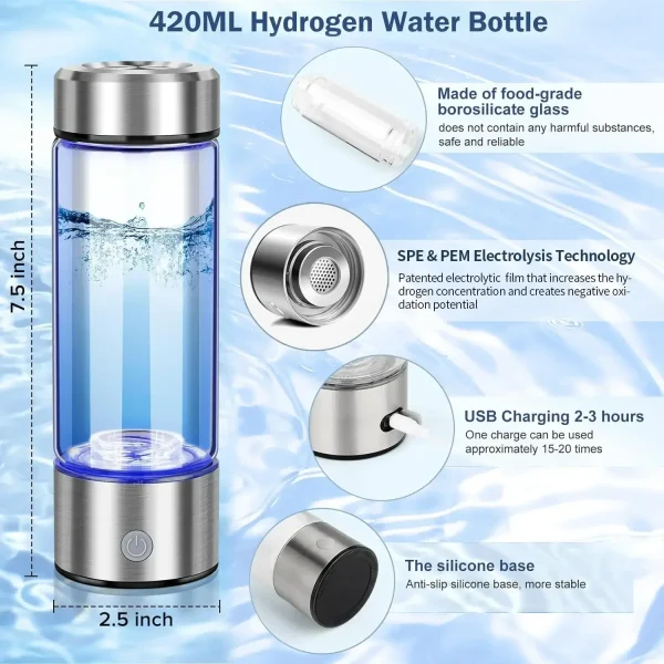 Rechargeable Hydrogen Water Bottle Alkaline Maker Portable Ionizer Cup Super Antioxidant Rich Generator for Health 4