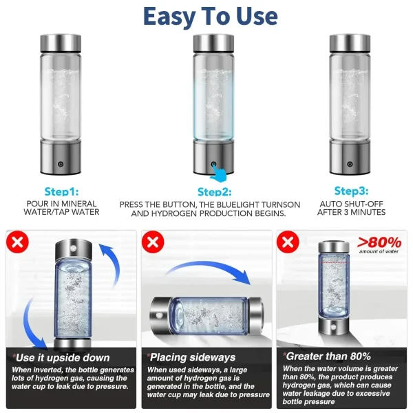 Rechargeable Hydrogen Water Bottle Alkaline Maker Portable Ionizer Cup Super Antioxidant Rich Generator for Health 6