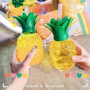 Lovely Food Grade Plastic Summer Straw Cup Cartoon Fruit Strawberry Pineapple Watermelon Water Bottle Drinkware Gift 1
