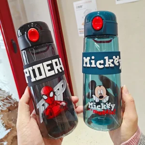 600ML Disney Mickey Minnie Mouse Water Cup Large Capacity Sport Water Bottle Cartoon Spiderman Plastic Water Bottle for Kid 1