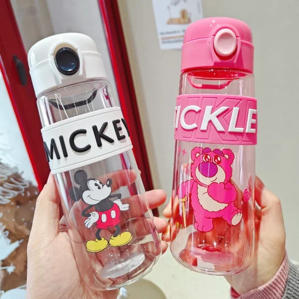 600ML Disney Mickey Minnie Mouse Water Cup Large Capacity Sport Water Bottle Cartoon Spiderman Plastic Water Bottle for Kid 2