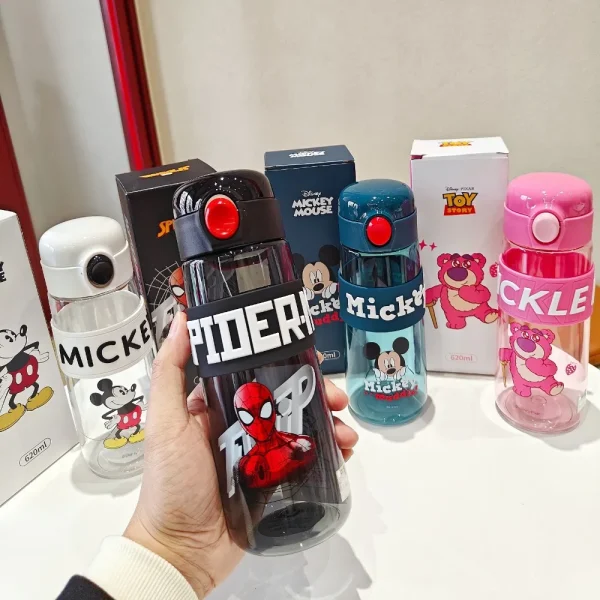 600ML Disney Mickey Minnie Mouse Water Cup Large Capacity Sport Water Bottle Cartoon Spiderman Plastic Water Bottle for Kid 3