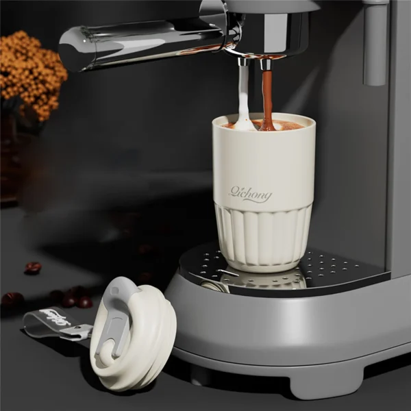410ml Portable Insulated Coffee Mug Ceramic Milk Juice Water Whey Soybean Cup Thermal Bottle with Lid Simple Style Reusable 2