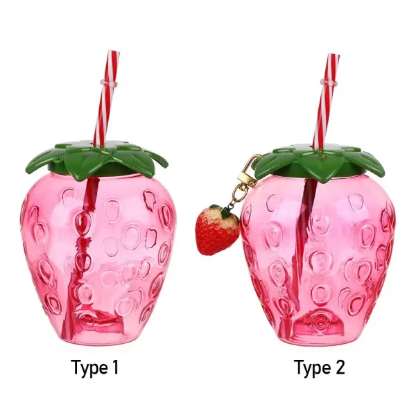 Creative Cartoon Fruit Summer Straw Cup Food Grade Plastic Strawberry Pineapple Watermelon Water Bottle Tea Milk Juice Bottle 6