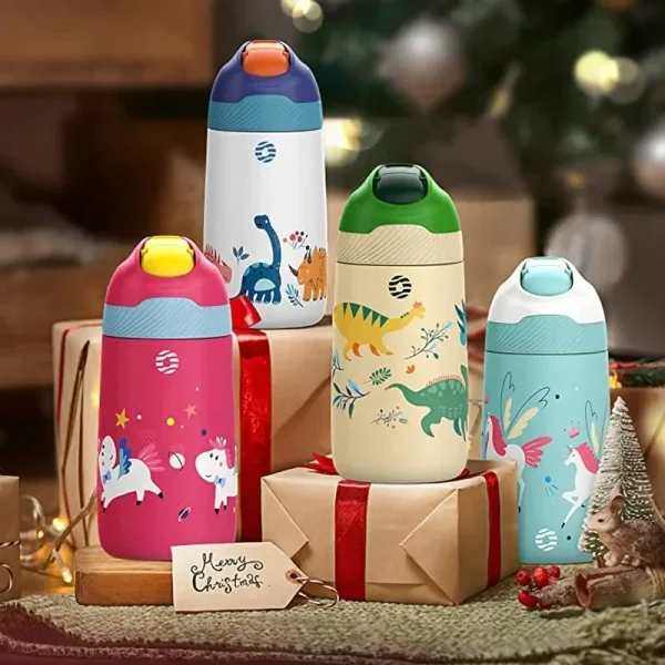 350ml Children Thermo Cup Cartoon Pattern BPA Free Stainless Steel Vacuum Flask Students Travel Camping Leak Proof Water Bottles 2