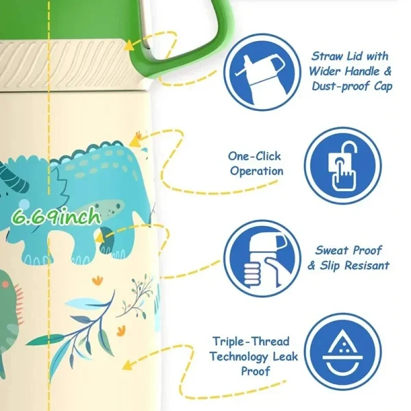 350ml Children Thermo Cup Cartoon Pattern BPA Free Stainless Steel Vacuum Flask Students Travel Camping Leak Proof Water Bottles 3
