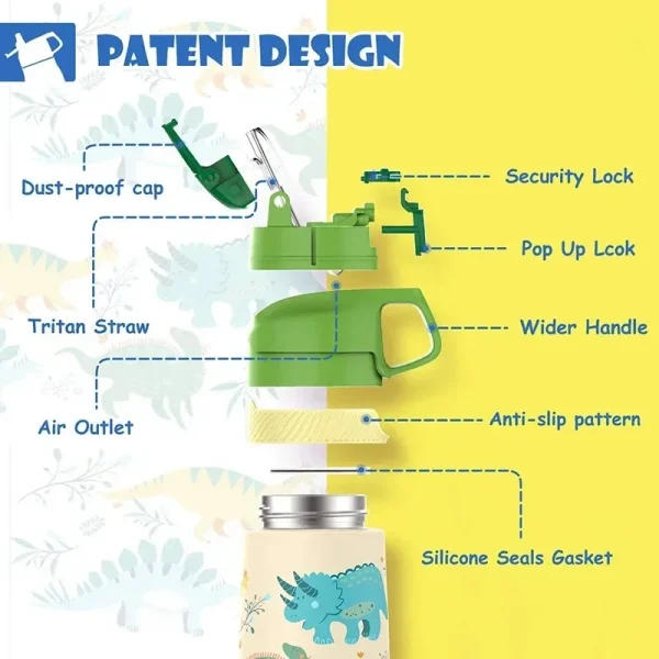 350ml Children Thermo Cup Cartoon Pattern BPA Free Stainless Steel Vacuum Flask Students Travel Camping Leak Proof Water Bottles 4