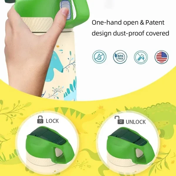 350ml Children Thermo Cup Cartoon Pattern BPA Free Stainless Steel Vacuum Flask Students Travel Camping Leak Proof Water Bottles 5
