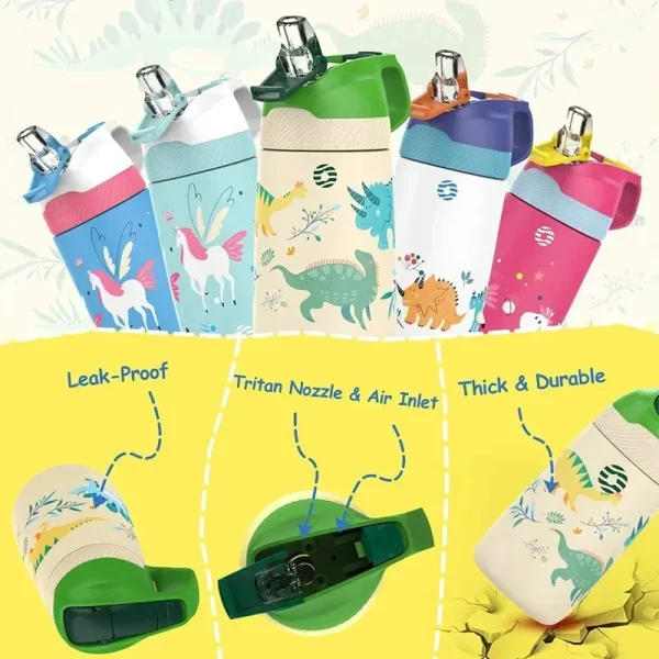 350ml Children Thermo Cup Cartoon Pattern BPA Free Stainless Steel Vacuum Flask Students Travel Camping Leak Proof Water Bottles 6
