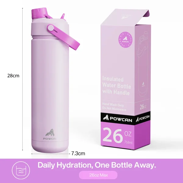 POWCAN 26oz Insulated Water Bottle With 2-In-1 Straw And Spout Lid, Keep Cold 24H, Leak-Proof, Double Wall Stainless Steel Water 3